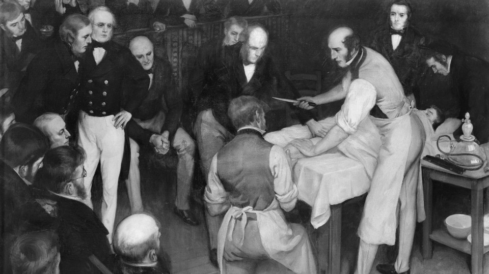 Robert Liston zachycený na dobovém obrazu při operaci.